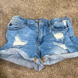 light wash ripped jean shorts